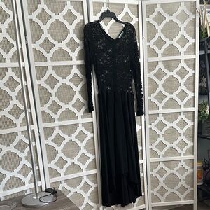 Elegant Black Stretch Lace High Low Evening Dress XL